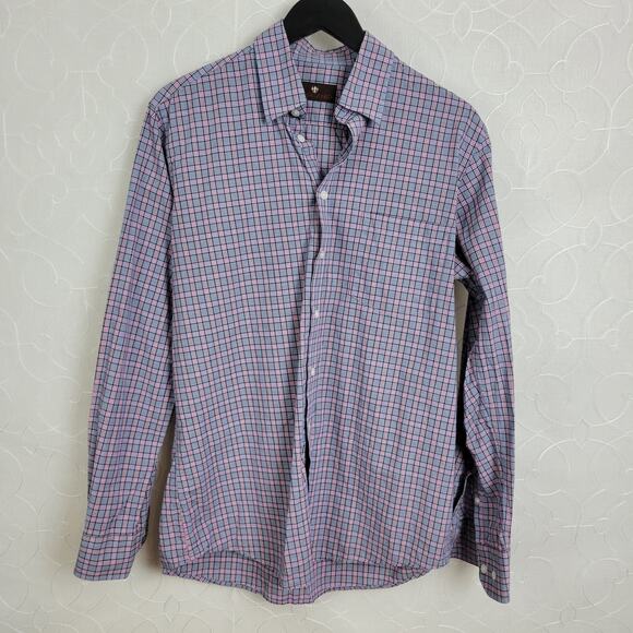 Toscano Mens Shirt Size Medium Blue Pink Plaid Button Down Long Sleeve Collared - Picture 1 of 7